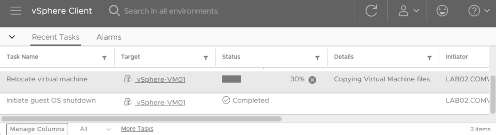 圖16 vSphere Client檢視工作狀態。