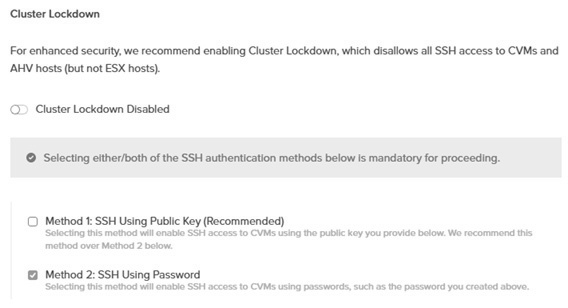 圖14 組態設定叢集是否啟用Cluster Lockdown機制和SSH連線方式。