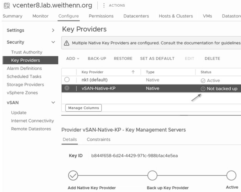 圖14 順利新增Native Key Provider,但尚未進行備份作業。