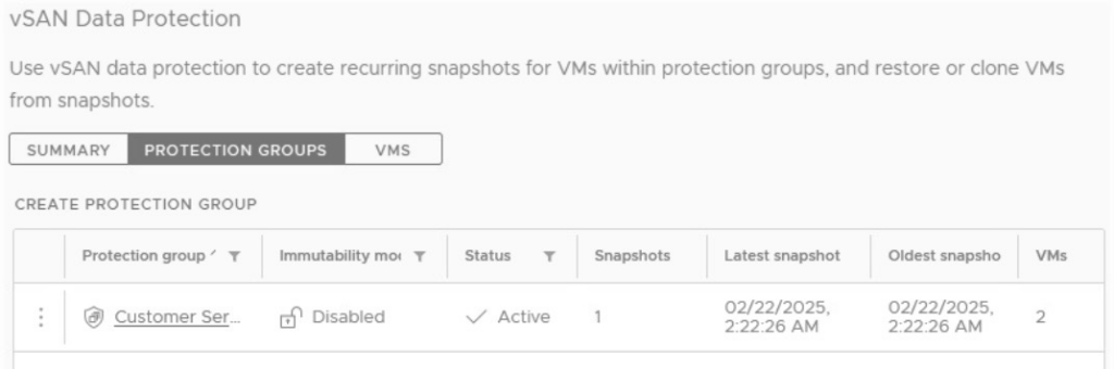 圖17 手動建立vSAN DP快照後,查看Protection Groups概要資訊。