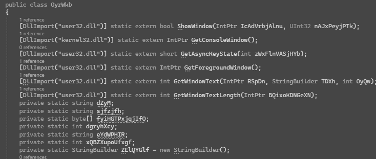 圖7 該PowerShell腳本會調用Bzxmlpi命名空間中OyrWkb類別的某個函數。