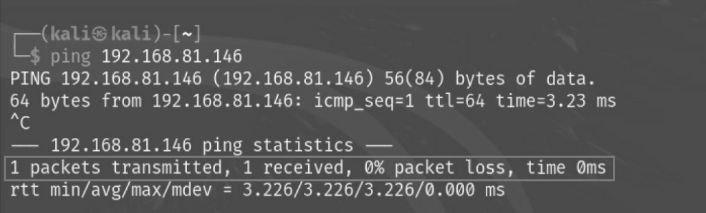 圖5 使用ping指令確認Kali Linux與Metasploitable2是否互通。