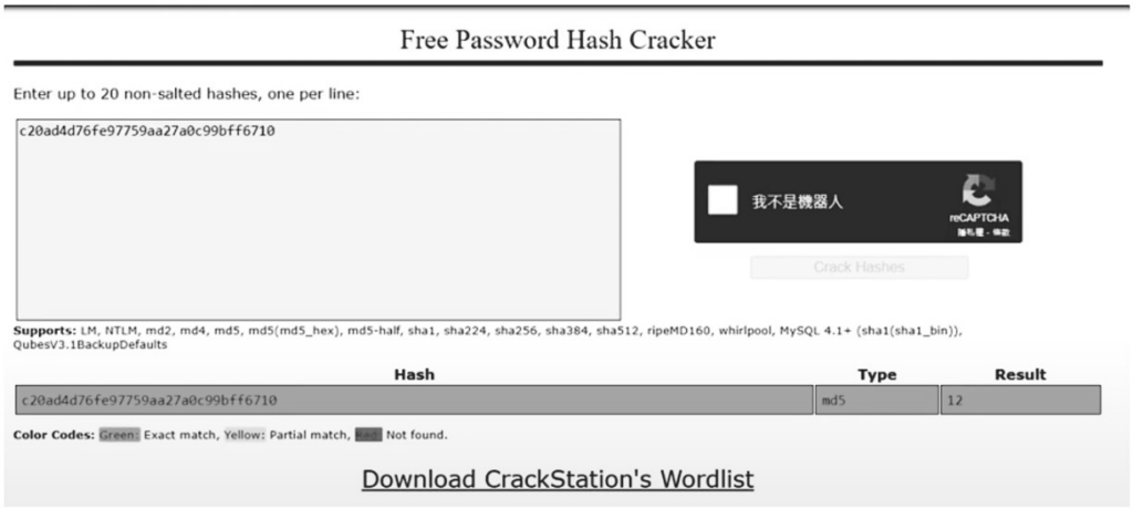 圖7 透過線上Hash解密工具識別dvwaSession。