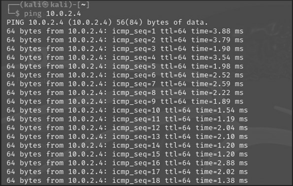 圖5 使用ping指令確認Kali Linux與Metasploitable2是否連線。